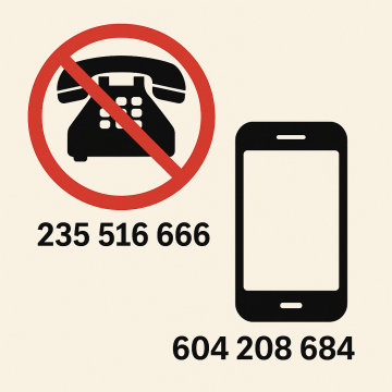 Přeškrtnutý starý telefon na pevnou linku a vedle moderní mobilní telefon